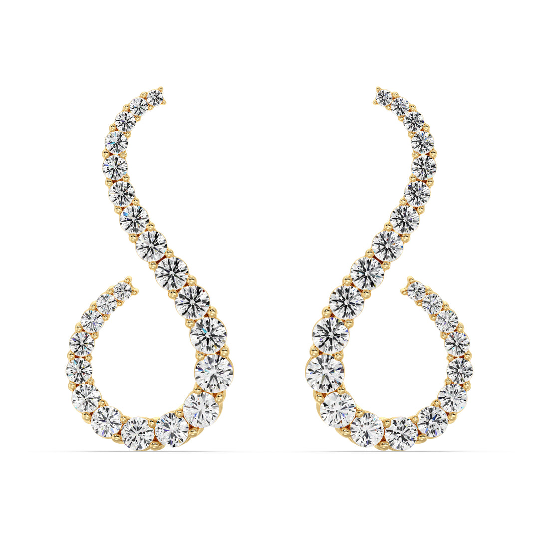 3.90 Carat Round Lab Grown Diamond S Curve Stud Earrings in 18K Yellow Gold