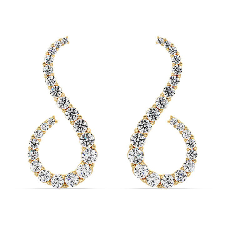 3.90 Carat Round Lab Grown Diamond S Curve Stud Earrings in 18K Yellow Gold