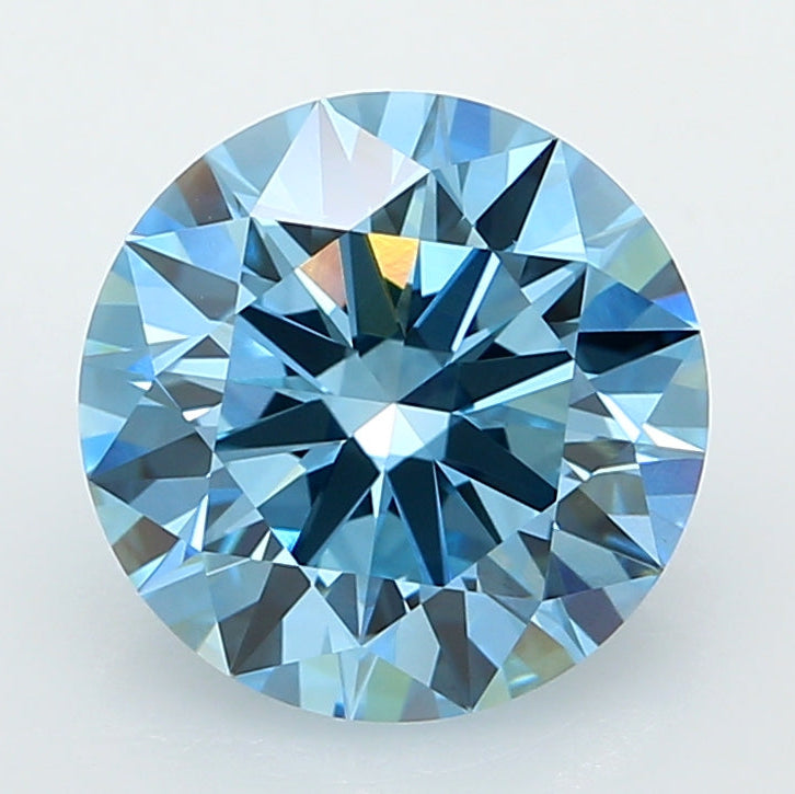 3.00 Carat Round Lab Grown Diamond VVS2 Fancy Vivid Blue