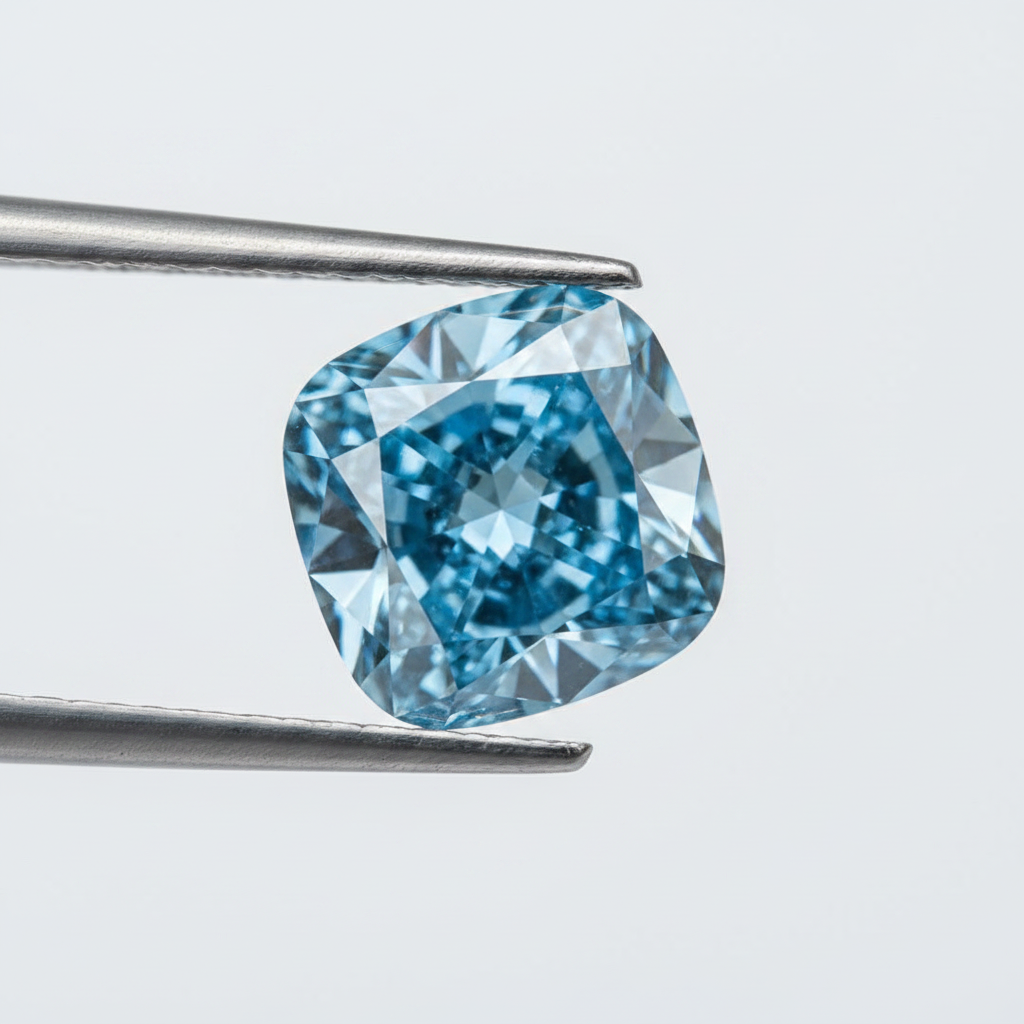 3,01 karaats kussen gemodificeerde lab-grown diamant, VS1/Fancy Vivid Blue