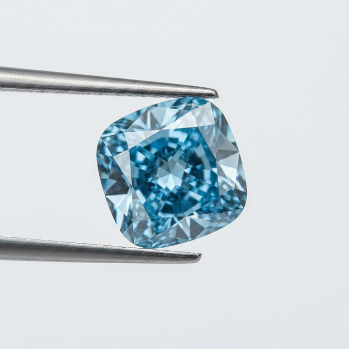 3,01 karaats kussen gemodificeerde lab-grown diamant, VS1/Fancy Vivid Blue