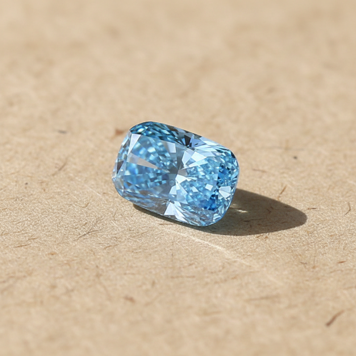 3,01-karaats kussen gemodificeerde lab-grown diamant, VS2/Fancy Vivid Blue