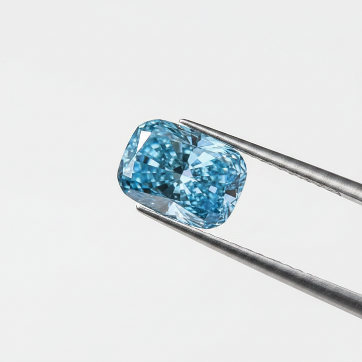 3,01-karaats kussen gemodificeerde lab-grown diamant, VS2/Fancy Vivid Blue