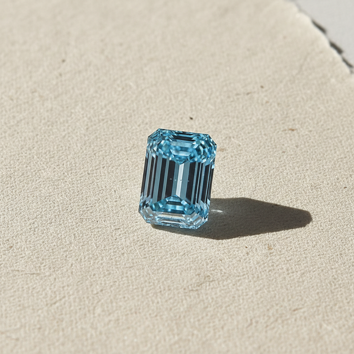 3.01 Carat Emerald Cut Lab Grown Diamond, SI1/Fancy Vivid Blue