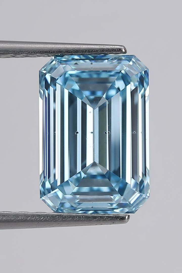 3.01 Carat Emerald Cut Lab Grown Diamond, SI1/Fancy Vivid Blue