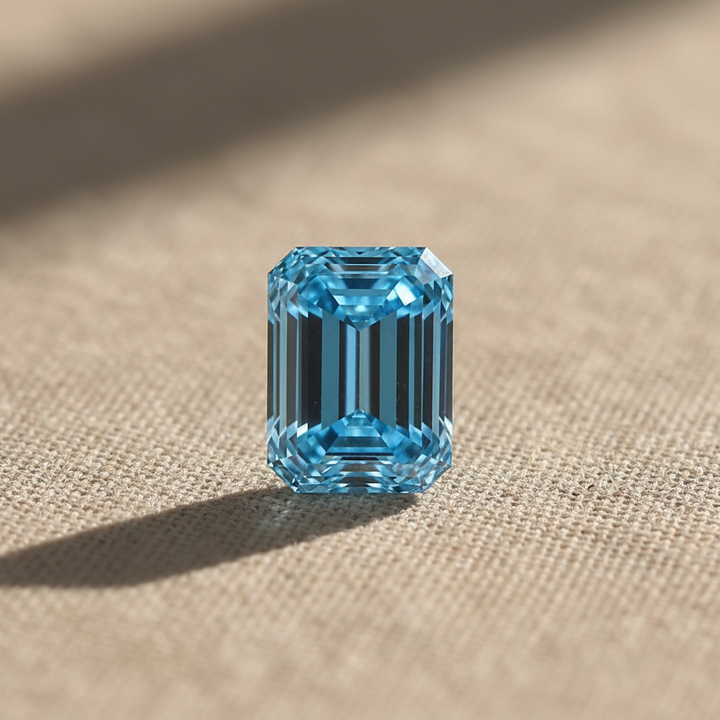 3.01 Carat Emerald Cut Lab Grown Diamond, SI2/Fancy Vivid Blue