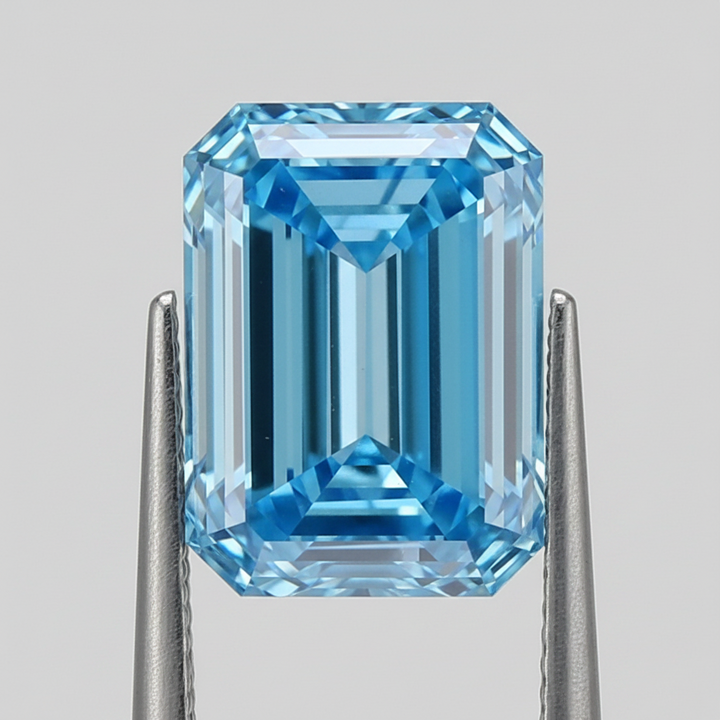 3.01 Carat Emerald Cut Lab Grown Diamond, SI2/Fancy Vivid Blue