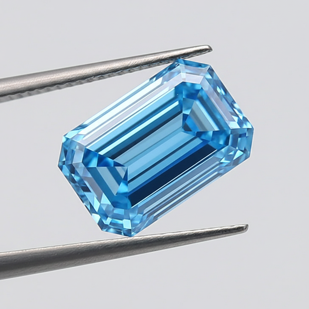 3.01 Carat Emerald Cut Lab Grown Diamond, VS1/Fancy Vivid Blue