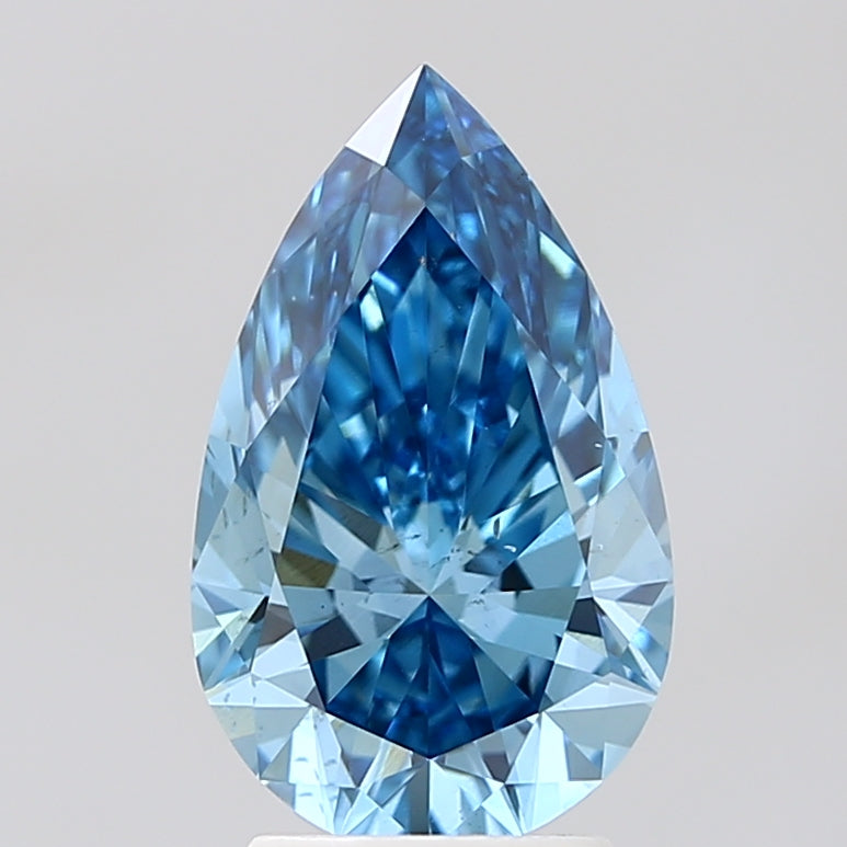 3.02 Carat Pear Cut Lab Grown Diamond VS2Fancy Vivid Blue