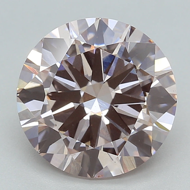 Diamante redondo cultivado em laboratório de 3,02 quilates VS1 rosa acastanhado claro