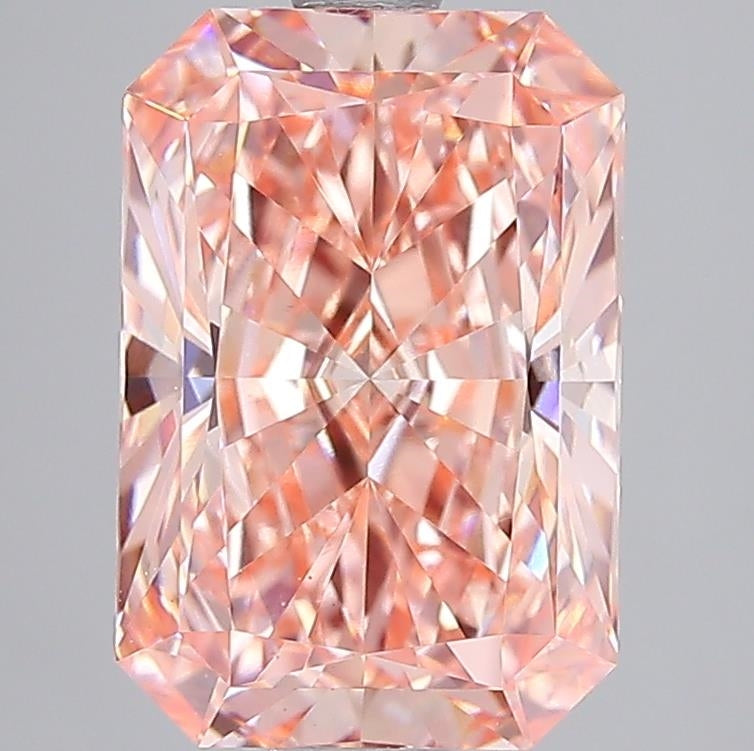 3.03 Carat Radiant Cut Lab Grown Diamond VS1Fancy Intense Orangy Pink
