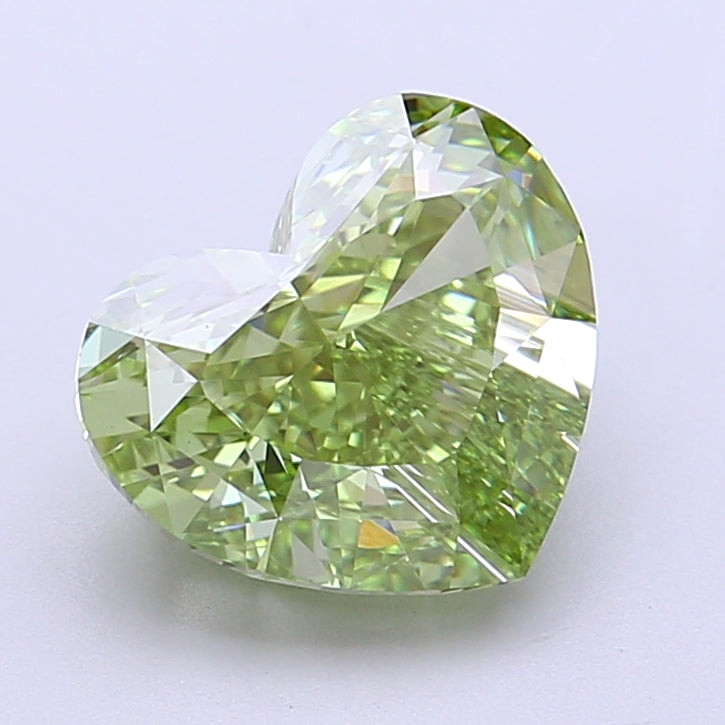 Diamant cultivé en laboratoire de 3,04 carats, taille cœur, VVS2, vert vif fantaisie