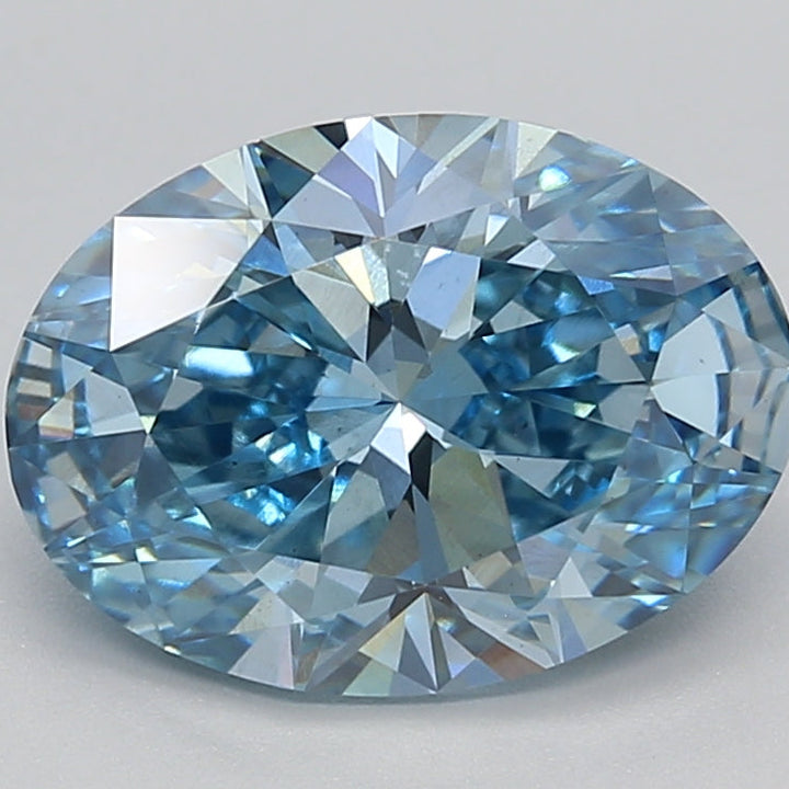 3.04 Carat Oval Cut Lab Grown Diamond VS2 Fancy Vivid Blue