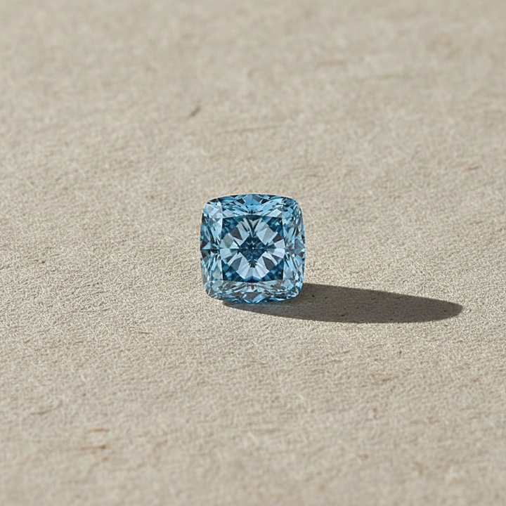 3,05 karaat kussen gemodificeerde lab-grown diamant, VS1/Fancy Vivid Blue