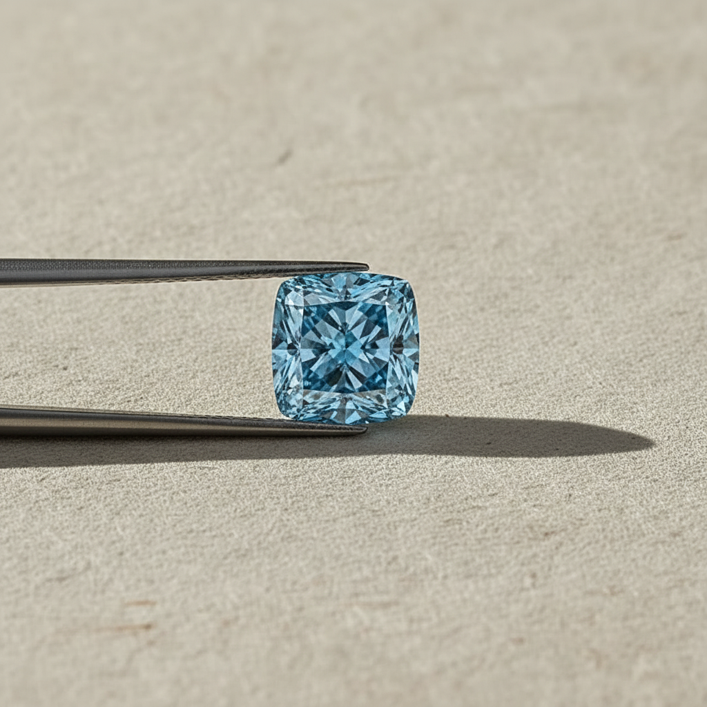 3,05 karaat kussen gemodificeerde lab-grown diamant, VS1/Fancy Vivid Blue