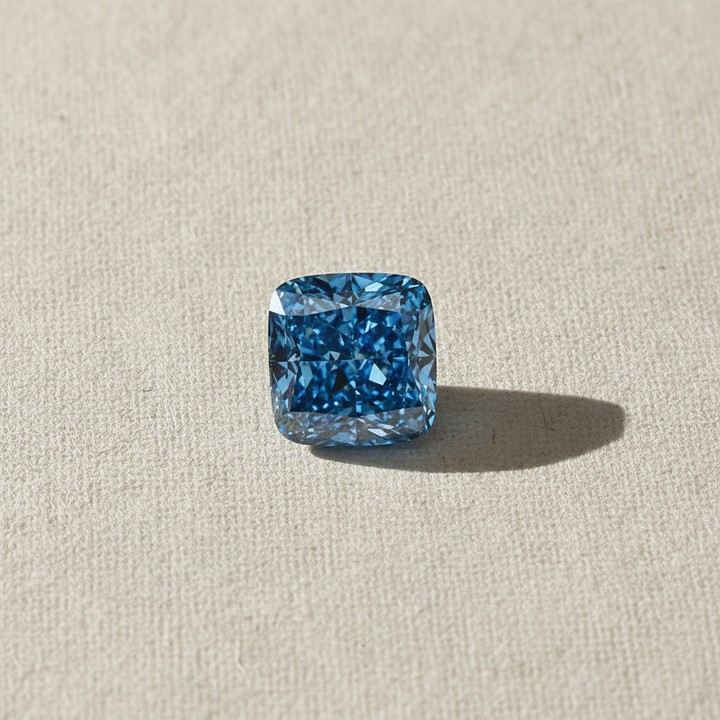 3,05 karaat kussen gemodificeerde lab-grown diamant, VVS2/Fancy Vivid Blue