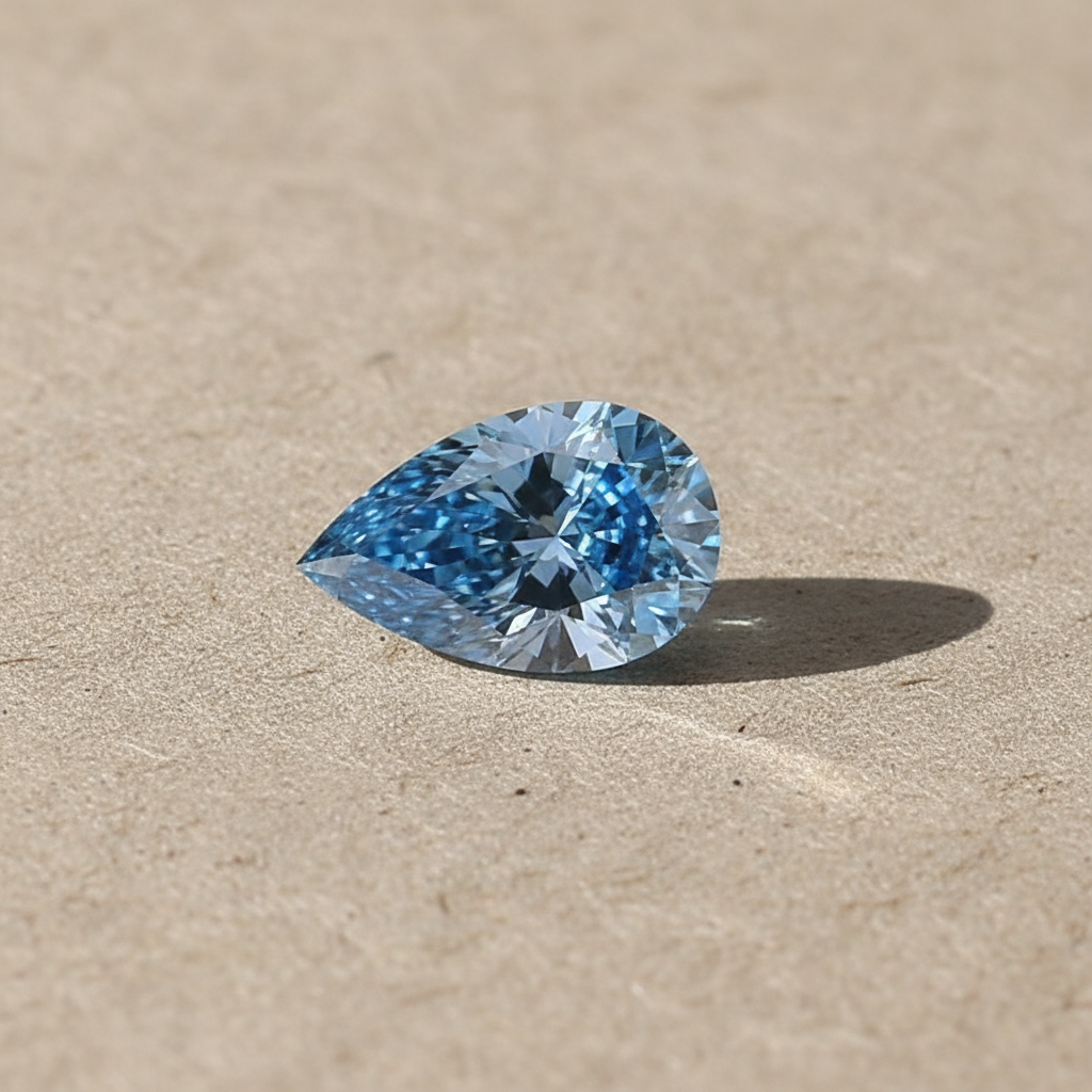 3.06 Carat Pear Cut Lab Grown Diamond VS2 Fancy Vivid Blue IGI Certified

