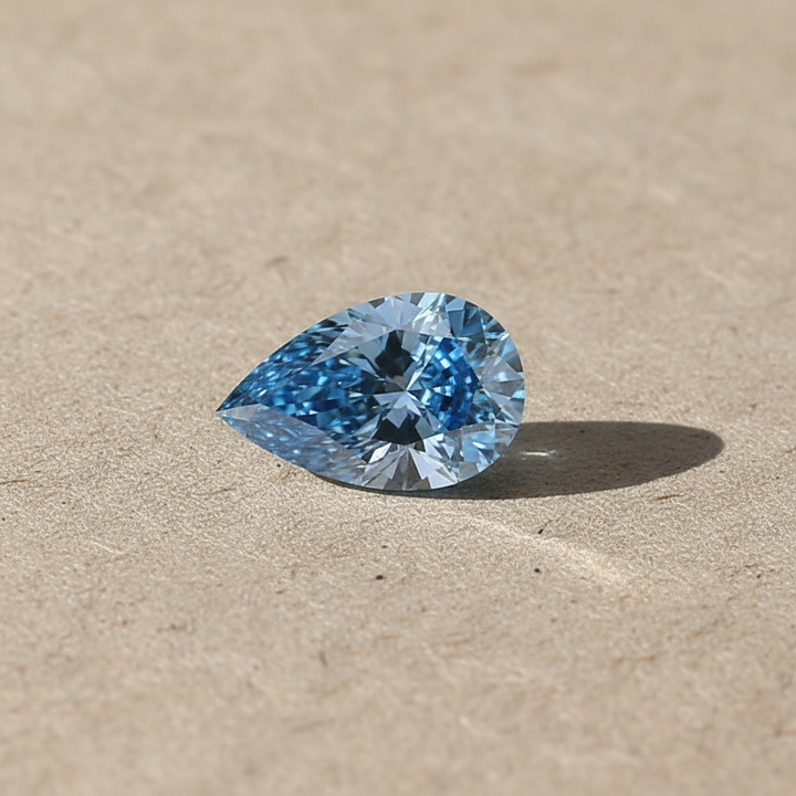 3.06 Carat Pear Cut Lab Grown Diamond VS2 Fancy Vivid Blue IGI Certified


