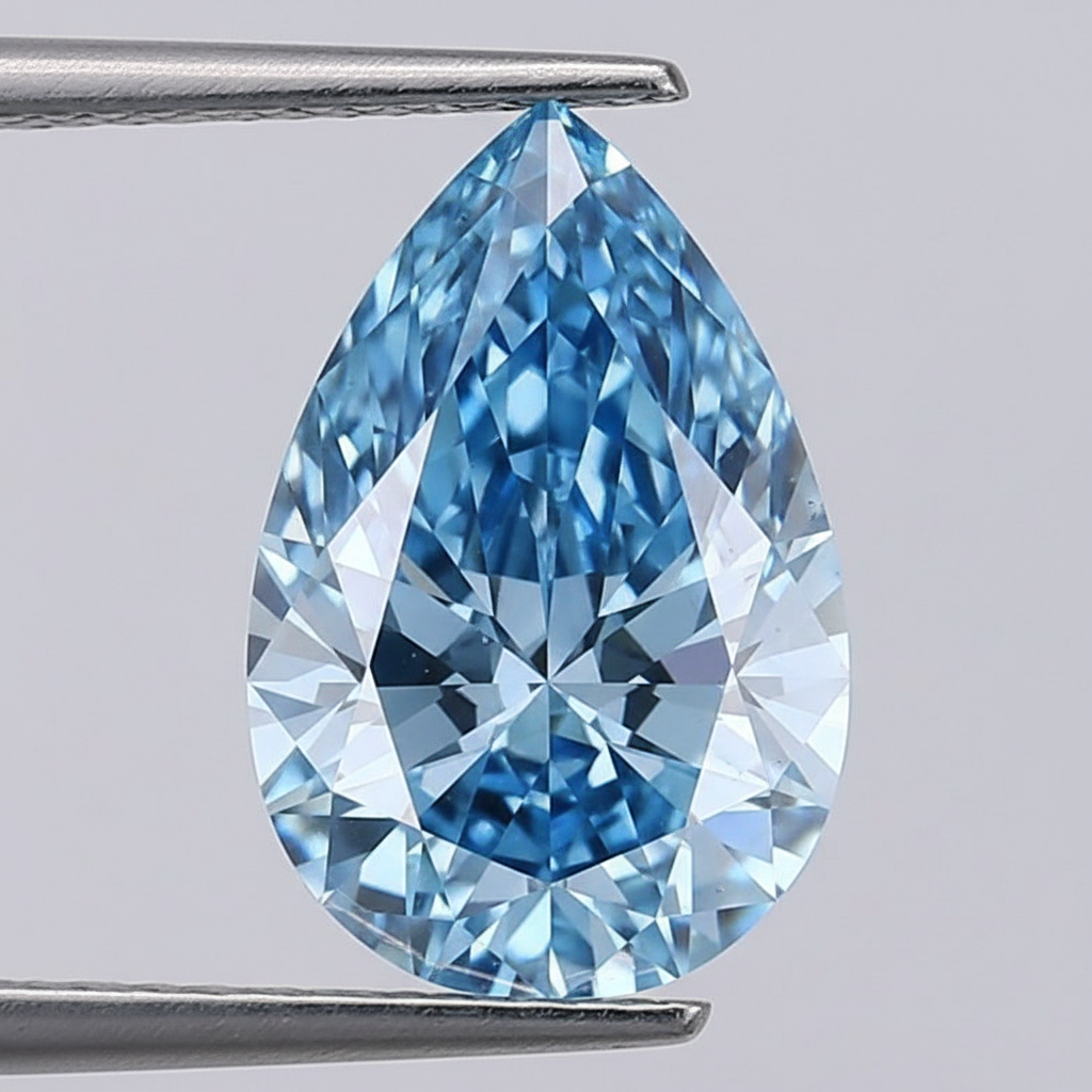 3.06 Carat Fancy Vivid Blue VS2 Pear Shape CVD Lab Grown Diamond IGI Certified
