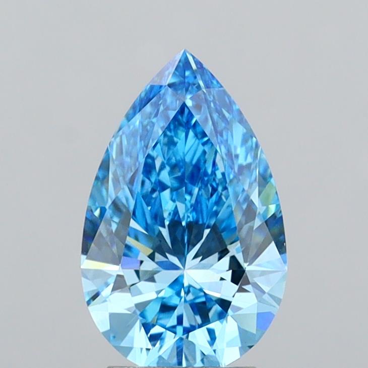 Diamant cultivé en laboratoire, taille poire, 3,06 carats, VVS2, bleu vif fantaisie