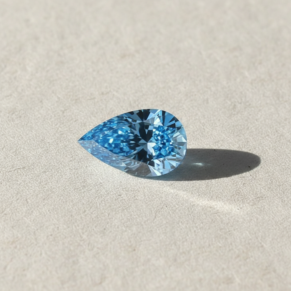 3.06 Carat Pear Cut Lab Grown Diamond VVS2 Fancy Vivid Blue IGI Certified
