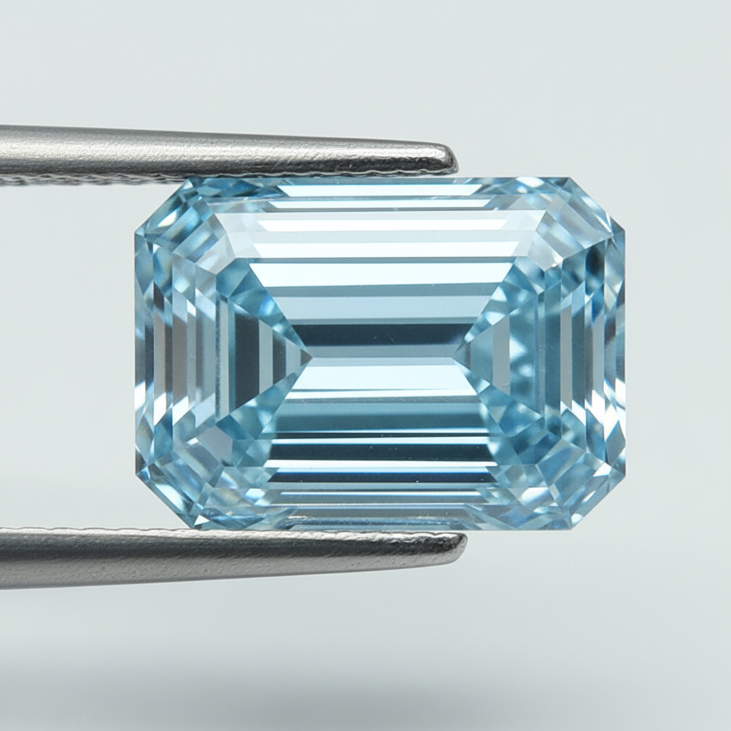 3.09 Carat Emerald Cut Lab Grown Diamond, VS1/Fancy Intense Blue