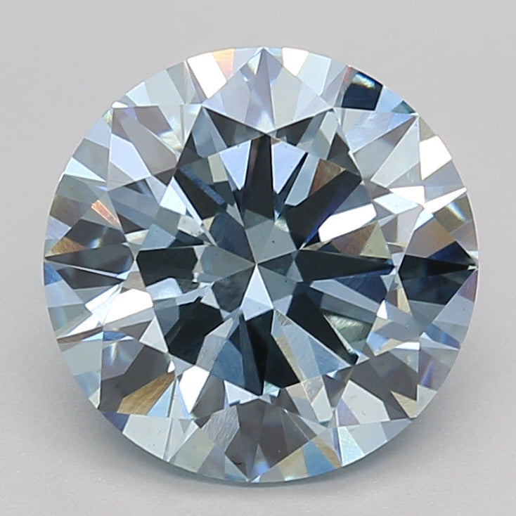 3.09 Carat Round Lab Grown Diamond VS1 FANCY VIVID BLUE