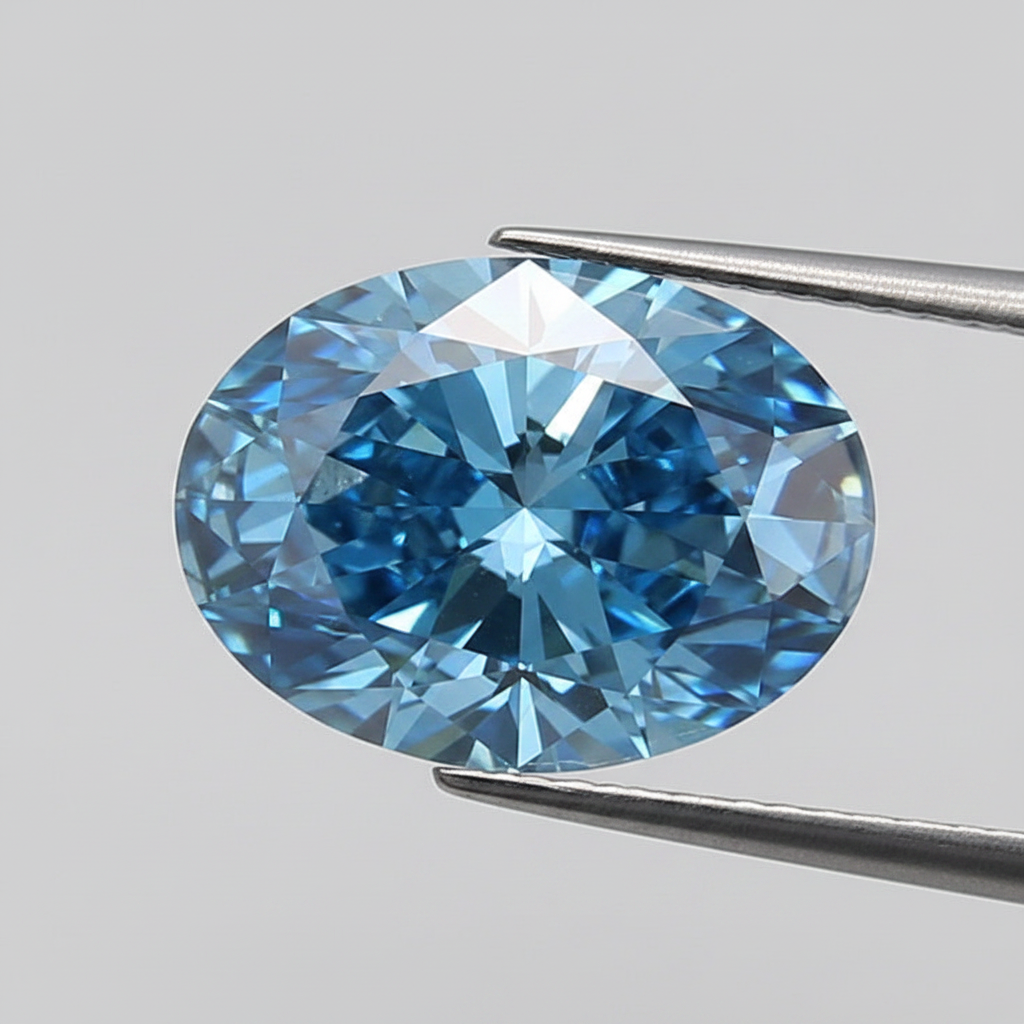 3,1 karaat ovale geslepen laboratoriumdiamant, VS2/FANCY VIVID BLUE