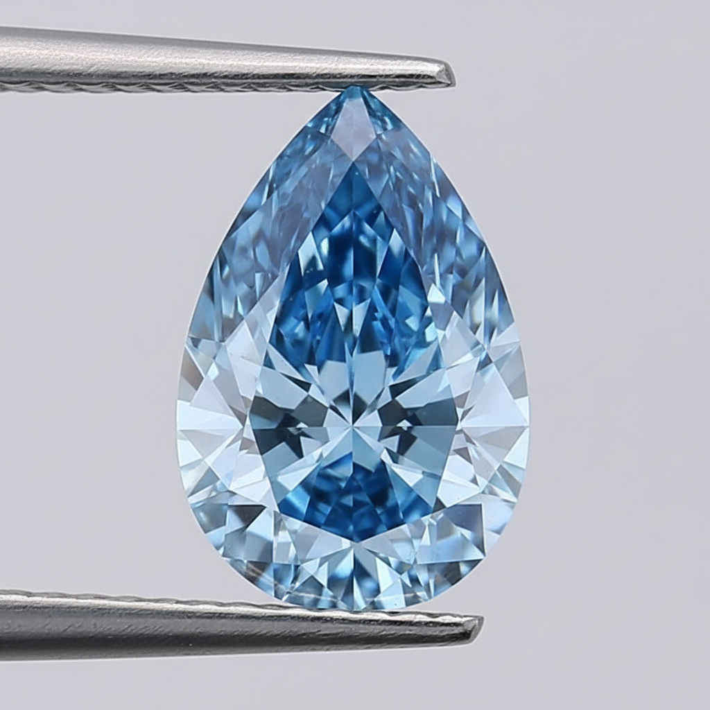 3.29 Carat Fancy Vivid Blue VS2 Pear Shape CVD Lab Grown Diamond IGI Certified
