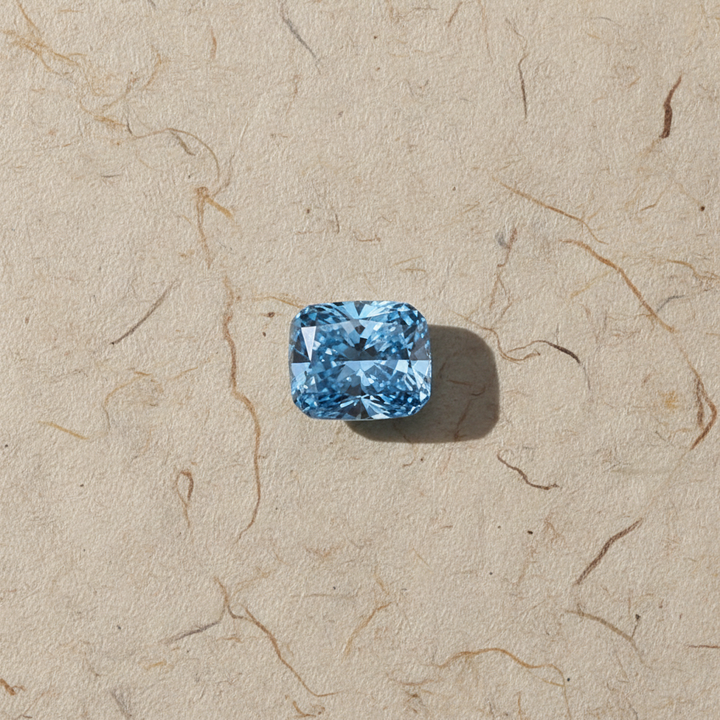Diamante cultivado em laboratório modificado com almofada de 3,50 quilates, VVS2/Fancy Vivid Blue
