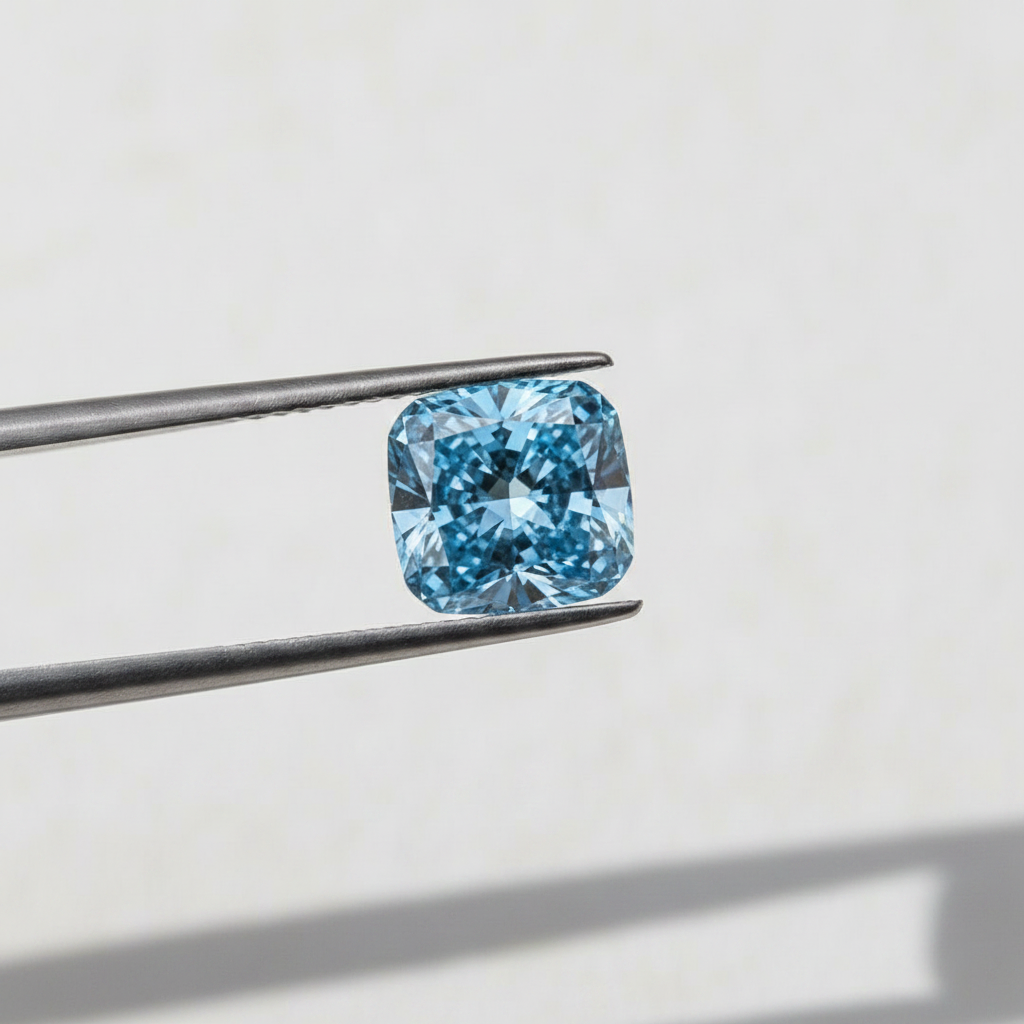 Diamante cultivado em laboratório modificado com almofada de 3,50 quilates, VVS2/Fancy Vivid Blue
