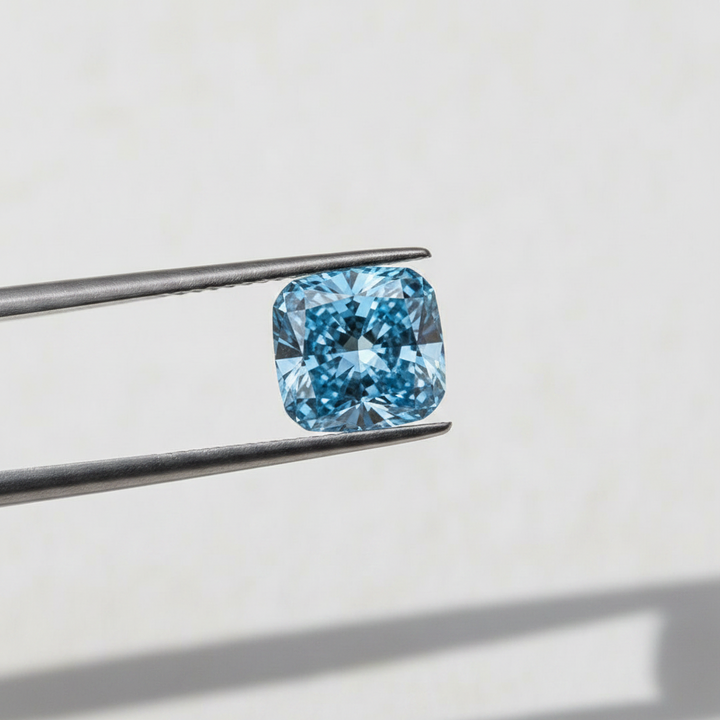 Diamante cultivado em laboratório modificado com almofada de 3,50 quilates, VVS2/Fancy Vivid Blue