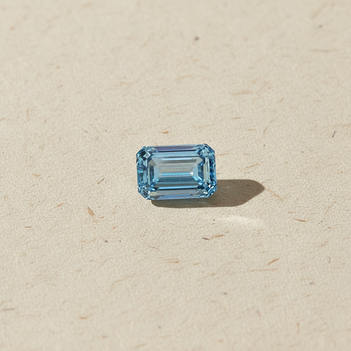 3.50 Carat Emerald Cut Lab Grown Diamond, VS1/Fancy Vivid Blue