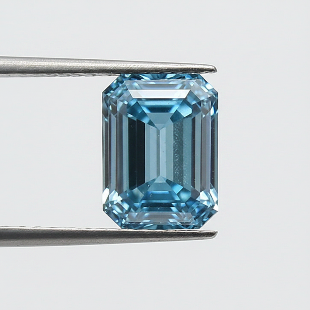 3.50 Carat Emerald Cut Lab Grown Diamond, VS1/Fancy Vivid Blue