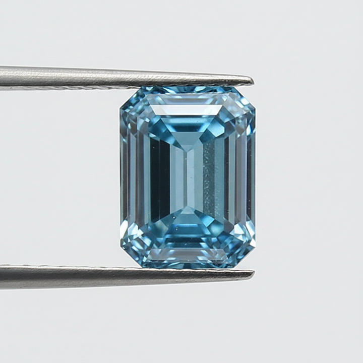 3.50 Carat Emerald Cut Lab Grown Diamond, VS1/Fancy Vivid Blue