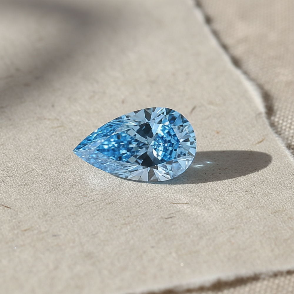 3.50 Carat Pear Cut Lab Grown Diamond VS2 Fancy Vivid Blue IGI Certified
