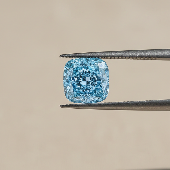 3,52 karaats kussen gemodificeerde lab-grown diamant, VS1/Fancy Vivid Blue