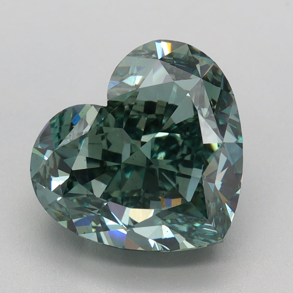 3.55 Carat Heart Cut Lab Grown Diamond VS1Fancy Vivid Bluish Green