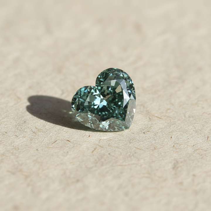 3.55 Carat Heart Cut Lab Grown Diamond VS1 Fancy Vivid Bluish Green IGI Certified

