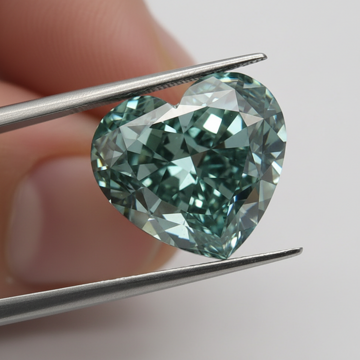 3.55 Carat Fancy Vivid Bluish Green VS1 Heart Shape CVD Lab Grown Diamond IGI Certified
