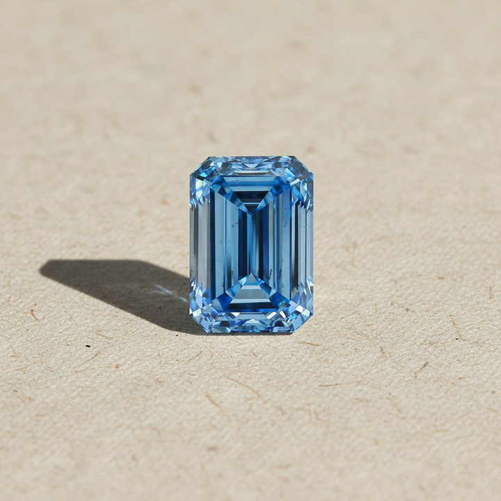 3.58 Carat Emerald Cut Lab Grown Diamond, VS2/Fancy Vivid Blue