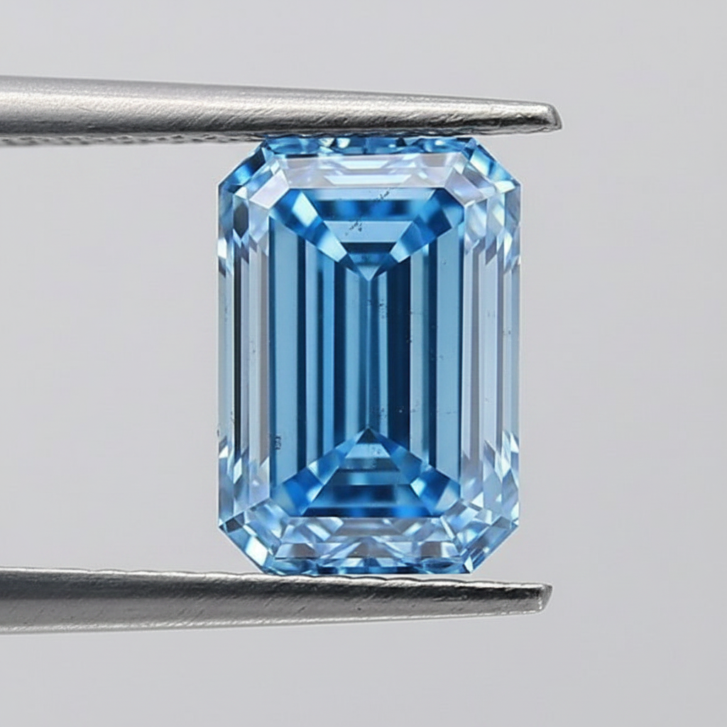 3.58 Carat Emerald Cut Lab Grown Diamond, VS2/Fancy Vivid Blue