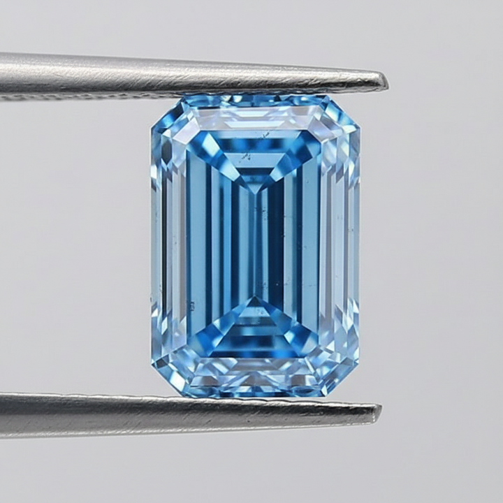 3.58 Carat Emerald Cut Lab Grown Diamond, VS2/Fancy Vivid Blue