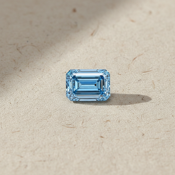 3.59 Carat Emerald Cut Lab Grown Diamond, VVS2/Fancy Vivid Blue
