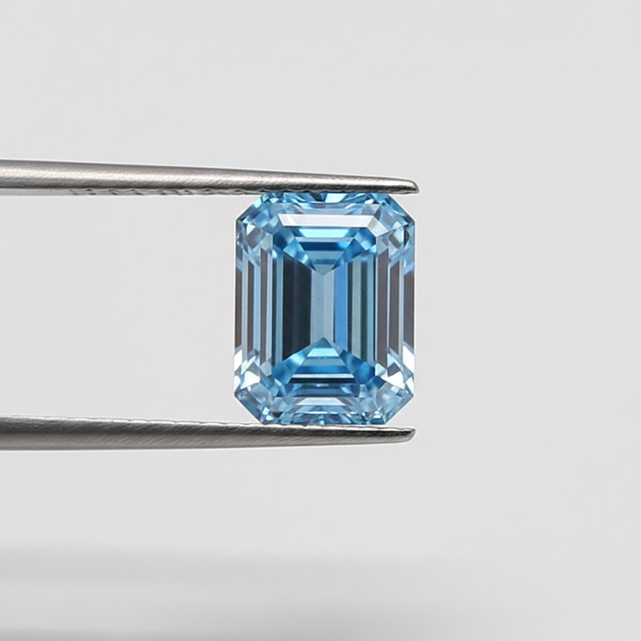 3.59 Carat Emerald Cut Lab Grown Diamond, VVS2/Fancy Vivid Blue