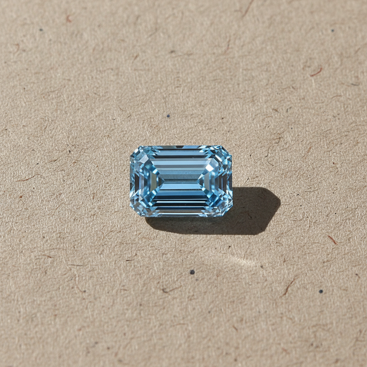 3.80 Carat Emerald Cut Lab Grown Diamond, VS1/Fancy Vivid Blue