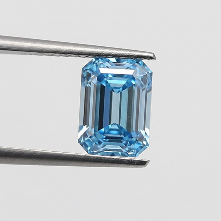 3.80 Carat Emerald Cut Lab Grown Diamond, VS1/Fancy Vivid Blue