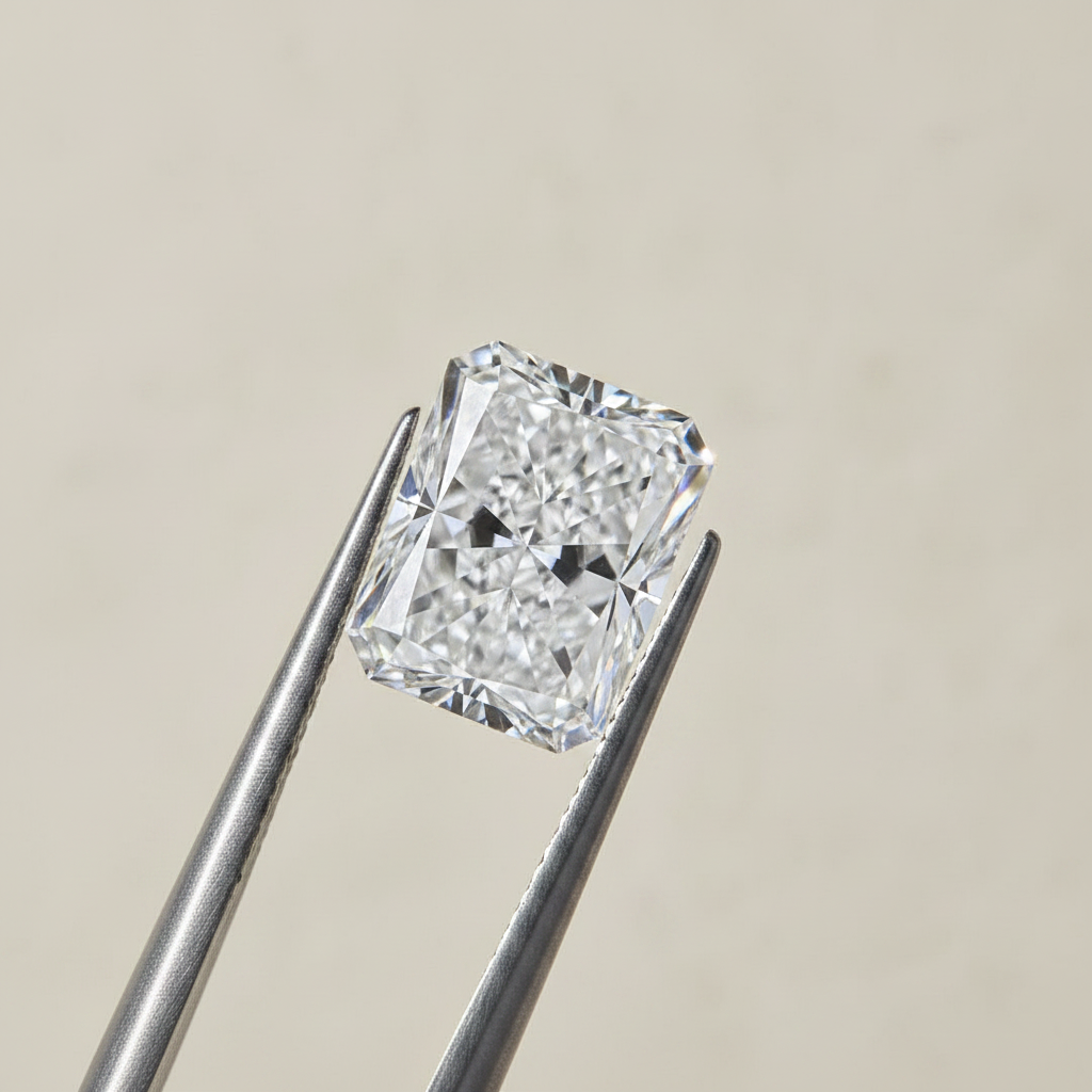 Diamante cultivado en laboratorio de talla radiante de 3,81 quilates, VVS1/E