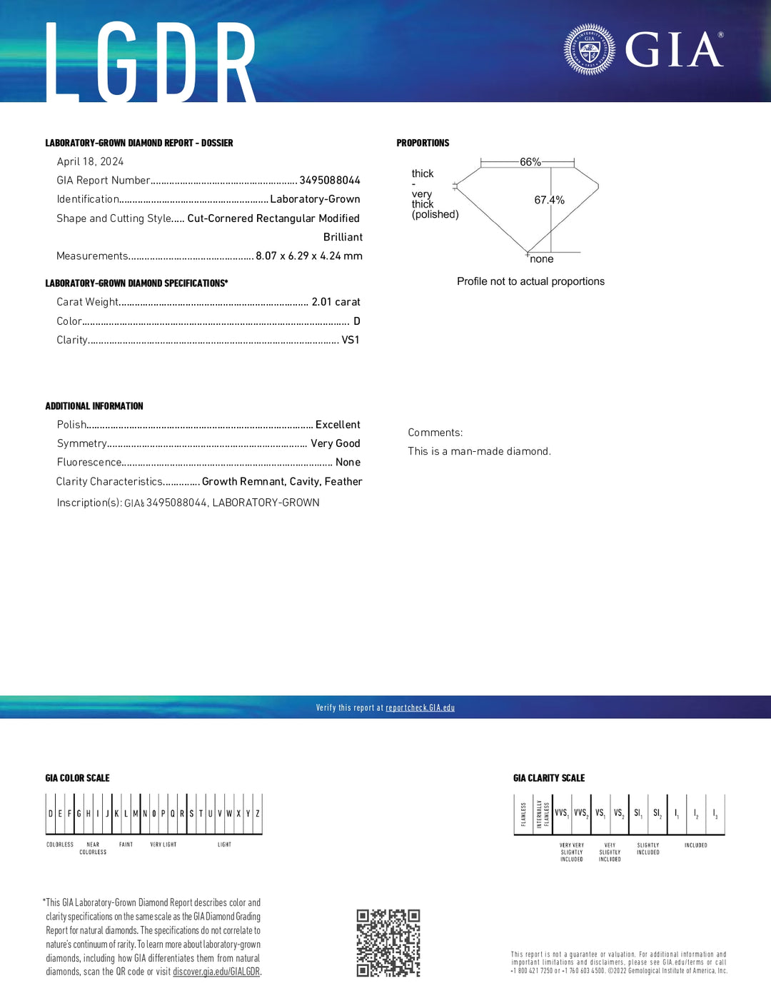 Diamant cultivé en laboratoire certifié GIA 2,01 CT, taille radiante, couleur D, clarté VS1