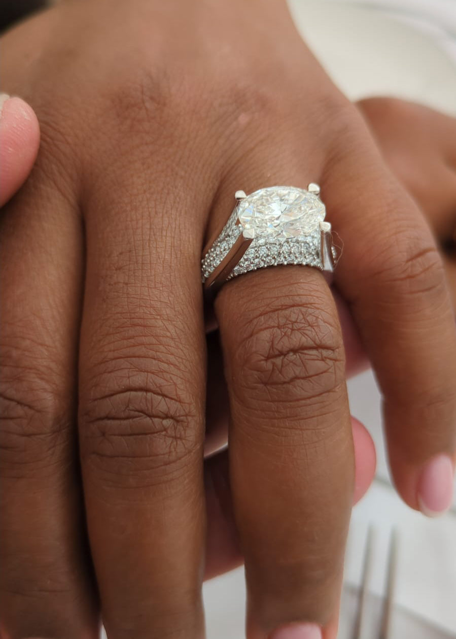 3 Ct Oval Cut Lab Grown Diamond Custom-Designed Ring